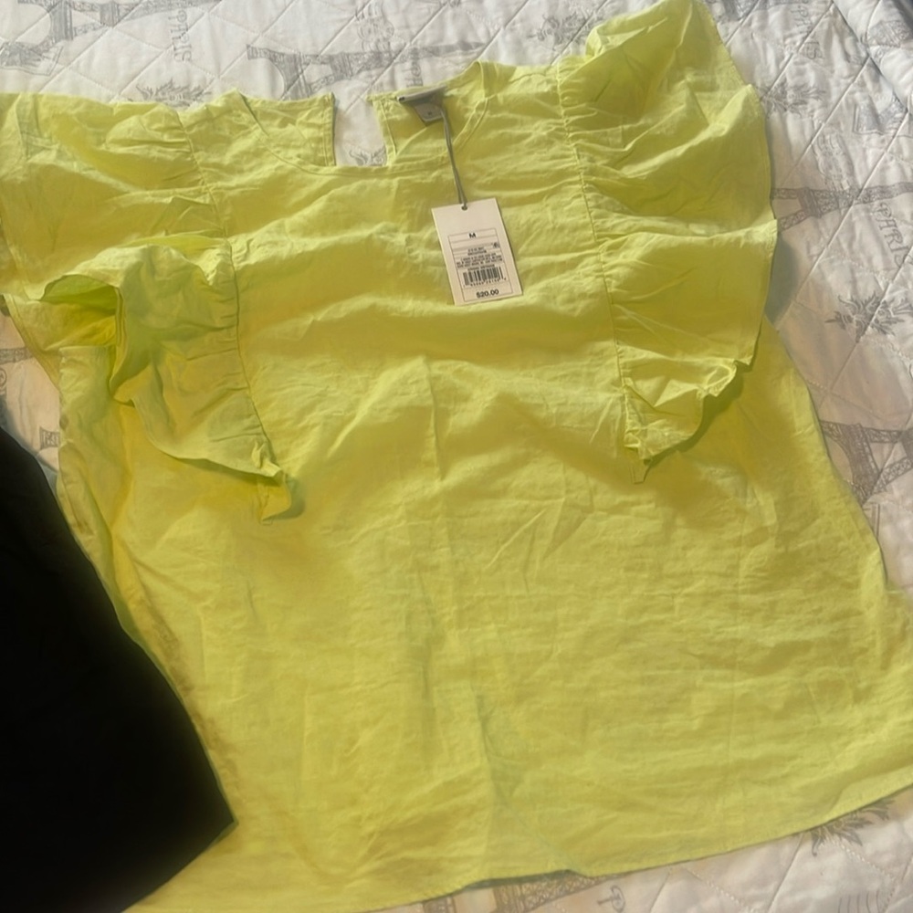 Green and black Ruffle sleeve A new day tops